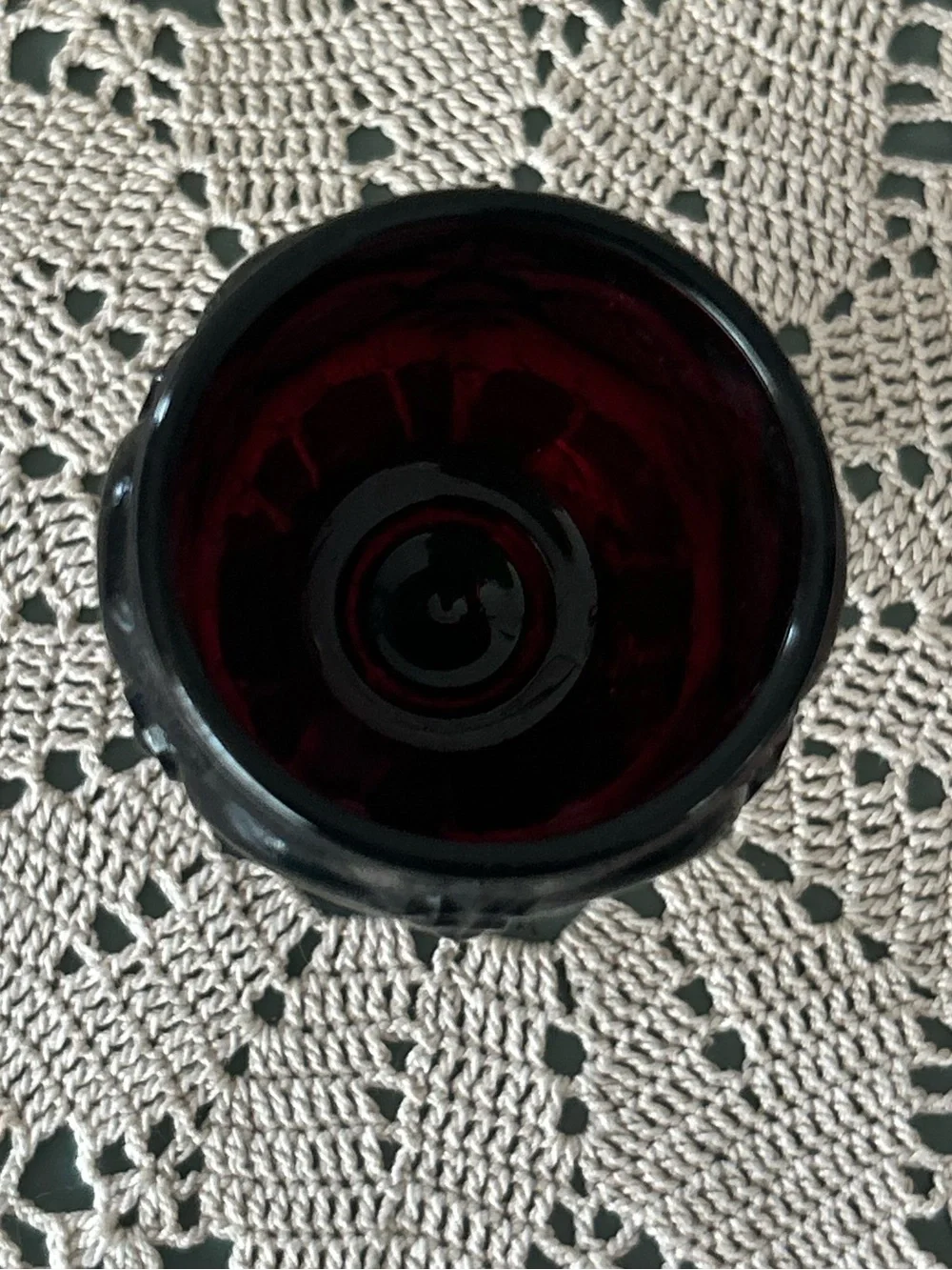 Vintage Avon Cape Cod Ruby Red Glass Cordial Goblet Pedestal Wine Glass 3.5”